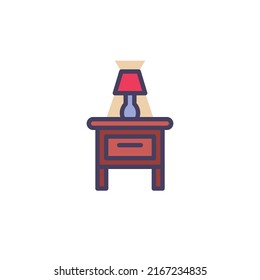 Bedside table with lamp filled outline icon, line vector sign, linear colorful pictogram isolated on white. Symbol, logo illustration. Vector graphics