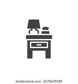 Bedside table with lamp and tissue box vector icon. filled flat sign for mobile concept and web design. Bedside Table glyph icon. Symbol, logo illustration. Vector graphics