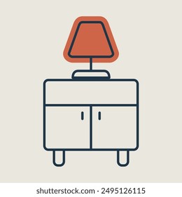 Bedside table with lamp vector icon. Graph symbol for furniture, web site and apps design, logo, app, UI