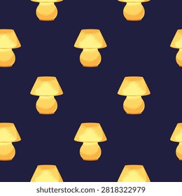 Bedside table lamps, seamless pattern. Warm cozy interior light decoration, endless background design. Modern retro style illumination, repeating print for wrapping, package. Flat vector illustration