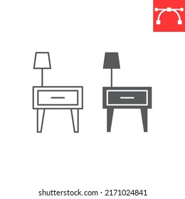 Bedside table line and glyph icon, furniture and interior, nightstand vector icon, vector graphics, editable stroke outline sign, eps 10.