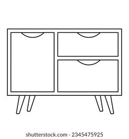 Bedside table or nightstand, doodle style flat vector outline for coloring book