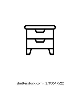 bedside table, nightstand icon  in black line style icon, style isolated on white background