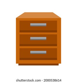 Mesa de noche y mesa de noche. Mobiliario marrón de madera. Armario cuadrado con cajones. Ilustración aislada plana