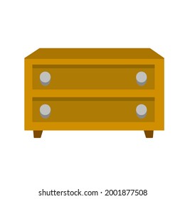 Bedside table and nightstand. Wooden brown furniture. Square wardrobe with drawers. Flat isolated illustration