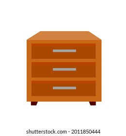 Bedside table and nightstand. Wooden brown furniture. Flat isolated illustration. Square wardrobe with drawers