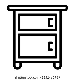 Bedside table on legs line icon, Furniture concept, Wooden night table sign on white background, classic nightstand with two drawers icon outline style mobile, web. Vector graphics.