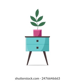 Bedside table with a plant. Vector illustration in cartoon style.