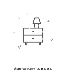Bedside table simple vector line icon. Home furniture. Symbol, pictogram, sign isolated on white background. Editable stroke. Adjust line weight.