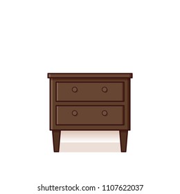 Bedside table. Vector. Retro nightstand. Linear furniture icon in flat design. Outline illustration in line art style. Vintage wooden house equipment for bedroom isolated on white background.