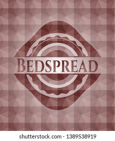 Bedspread red emblem or badge with abstract geometric pattern background. Seamless.