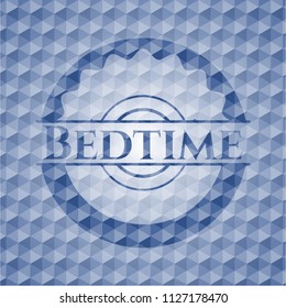 Bedtime blue emblem or badge with abstract geometric pattern background.