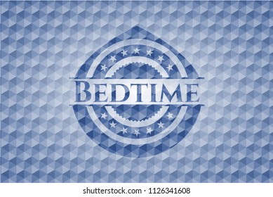 Bedtime blue emblem or badge with geometric pattern background.