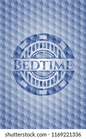 Bedtime blue emblem with geometric background.