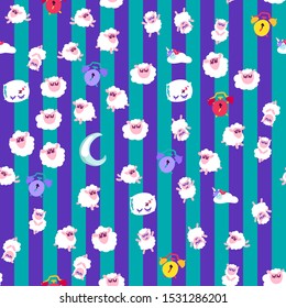 Bedtime, good night sleep vector seamless pattern. Cute dreaming animals. Wallpaper flat design