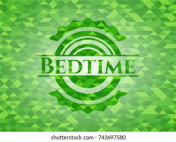 Bedtime green emblem with triangle mosaic background