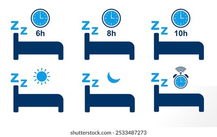 bedtime hour icon set. two color bedtime icons reflecting lifestyle. sound sleep time routine icon. print ready cmyk color eps file. vector illustration