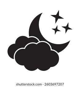 Bedtime icon. Moon with clouds and stars icon. Night icon.