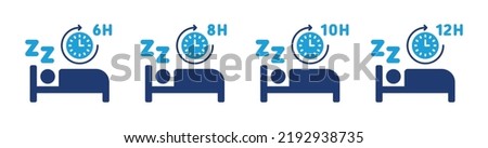 Bedtime icon vector set illustration. Sleep time with 6, 8, 10 and 12 hours clock symbol.