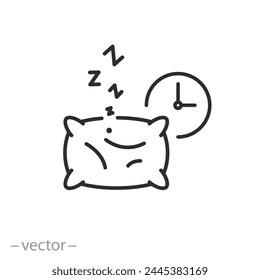 Schlafensymbol, Aufwachzeit, Schlafwecker, Dünnzeilensymbol auf weißem Hintergrund - bearbeitbare Strich-Vektorillustration