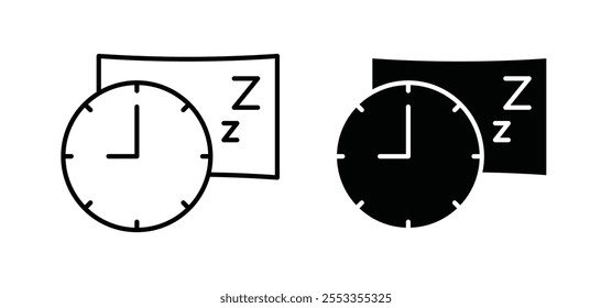 Bedtime icons in black filled and outlined style