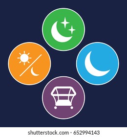 Bedtime icons set. set of 4 bedtime filled icons such as playpen, crescent, moon and stars