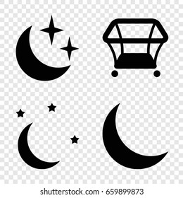 Bedtime icons set. set of 4 bedtime filled icons such as playpen, crescent
