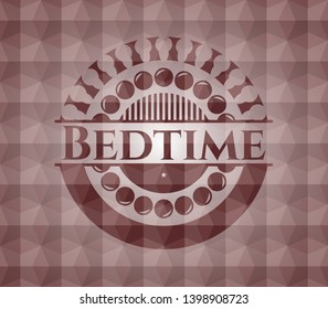 Bedtime red seamless emblem or badge with geometric pattern background.