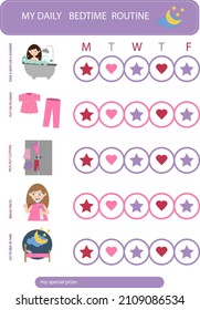 Bedtime routine girl. Kids Daily Routine, Chore Chart, Morning Checklist, Daily Task List, Children's Job Poster