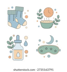 Bedtime Routine Icons for Sleep Wellness and Relaxation
