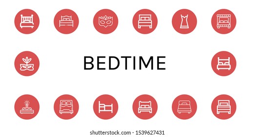 bedtime simple icons set. Contains such icons as Bed, Eye mask, Nightgown, can be used for web, mobile and logo