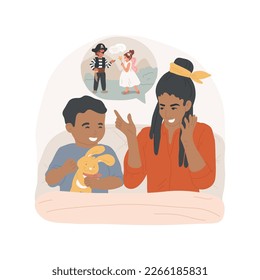 Bedtime story isolated cartoon vector illustration. Parents tells their child fairy tale, listen bedtime story, family lifestyle, kids sleep habit, happy childhood, parenting vector cartoon.