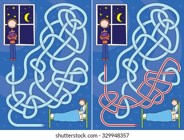 Bedtime story maze for kids with a solution