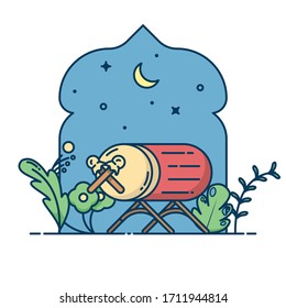 Obsequio con ilustración vectorial de planta. Ilustración vectorial de Ramadán. Celebración musulmana. Adecuado para página web de aterrizaje, banner, fondos de pantalla, fondo y más. Vector de Ramadán con arte moderno.