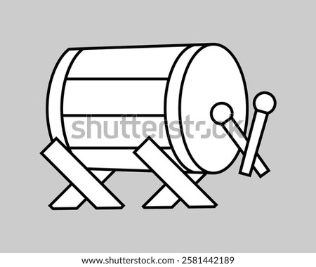 Beduk or Bedug islamic drum icon vector illustration outline isolated on square white background.Line art black and white monochrome minimalist cartoon. Suitable for ramadan and eid al fitr element