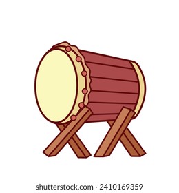 Beduk o Bedug tambor de madera islámico colorido icono ilustración de vector contorno aislado en fondo cuadrado blanco. Sencillo dibujo de dibujos animados minimalistas planos.