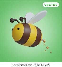 bee 3D vector icon set, on a green background