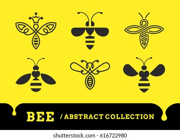 Bee abstract collections - logo, icon on a yellow background