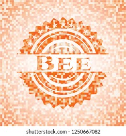 Bee abstract orange mosaic emblem with background