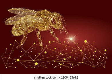 bee Abstract polygonal design. in the form of golden sand and lines. Low poly wireframe vector.