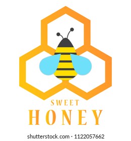 bee against the background of honeycombs,vector image, flat design