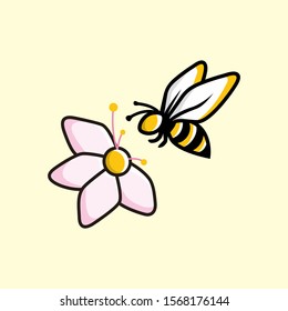 The bee is alighting on a flower Cartoon