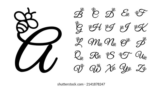 Bee alphabet letters monogram font initial