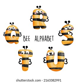 Bee alphabet,bee font. Vector illustration