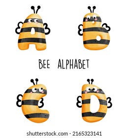 Bee alphabet,bee font. Vector illustration