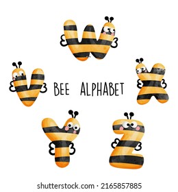 Bee alphabet,bee font. Vector illustration