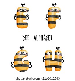 Bee alphabet,bee font. Vector illustration