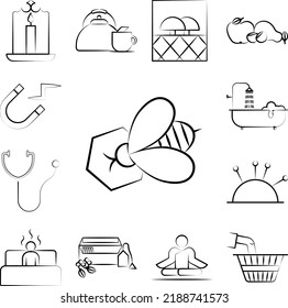 Bee, alternative medicine icon in a collection with other items