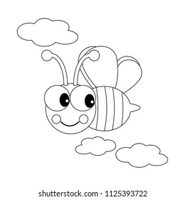 Bee among the clouds illustration on the white background. Vector illustration