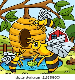 Bee Animal Colored Cartoon Illustration